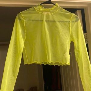 For Love and Lemons Cropped Sheer Neon Turtleneck